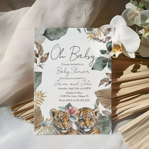 Twins Tiger Jungle Wild Details Baby Shower Invitation
