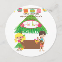 Twins Tiki Hut Round Luau Birthday Invitation