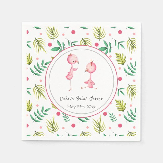 Twins Tropical Flamingo Personalized Baby Shower  Napkins (Front)