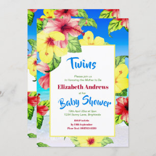 Twins Tropical Flower  Beach Floral  Baby Shower Invitation