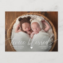 TWINS Twice Blessed Baby Photo Birth Announcement