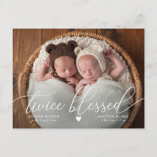 TWINS Twice Blessed Baby Photo Birth Announcement  Postcard