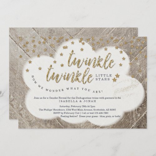 Twins Twinkle Twinkle Little Star Gender Reveal Invitation