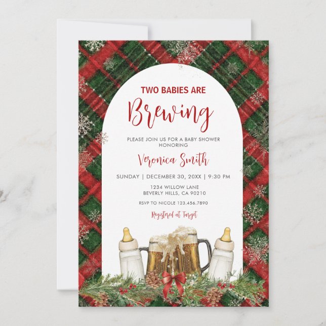 Twins Two Babies Are Brewing Baby Shower  Invitation (Front)