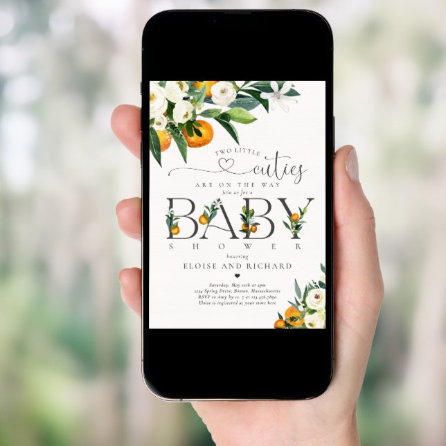 Twins Two Little Cutie On The Way Baby Shower  Invitation (Front Digital)