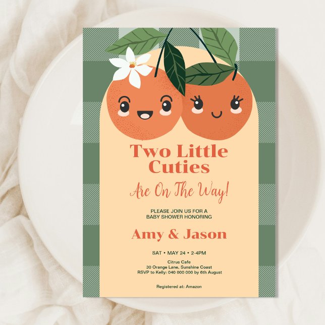 Twins Two little Cuties Orange Baby Shower Invitation (Creator Uploaded)