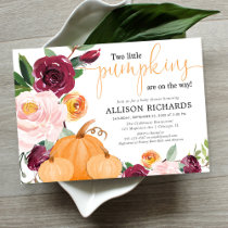 Twins two little pumpkins fall floral baby shower invitation