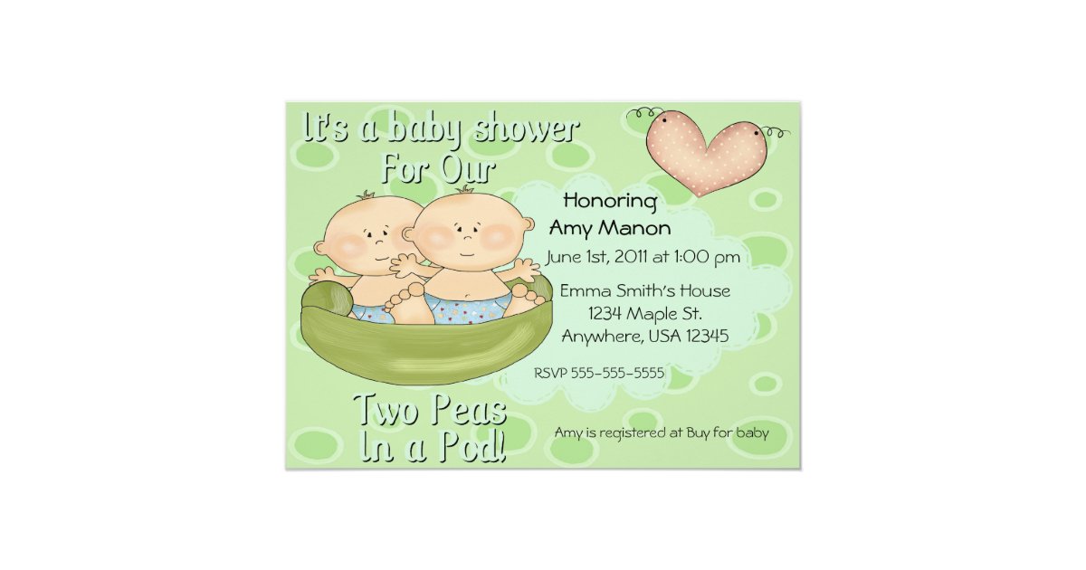Twins two peas in a pod baby shower invitation | Zazzle.com