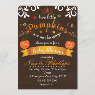 Twins Two PUMPKINS Autumn BABY SHOWER Invitation