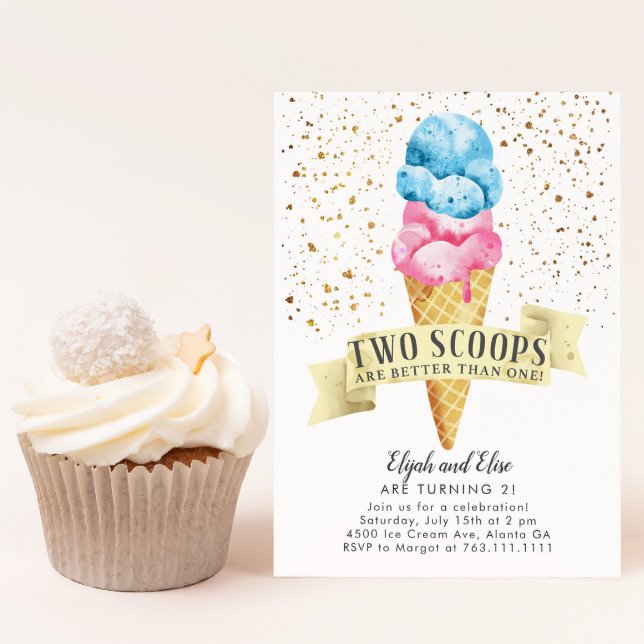 TWINS Two Scoops Boy and Girl Birthday Party Invitation