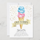 TWINS Two Scoops Boy and Girl Birthday Party Invitation (Front)