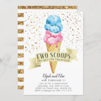 TWINS Two Scoops Boy and Girl Birthday Party Invitation