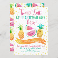 Twins Two-tti Frutti 2nd Birthday Invitation