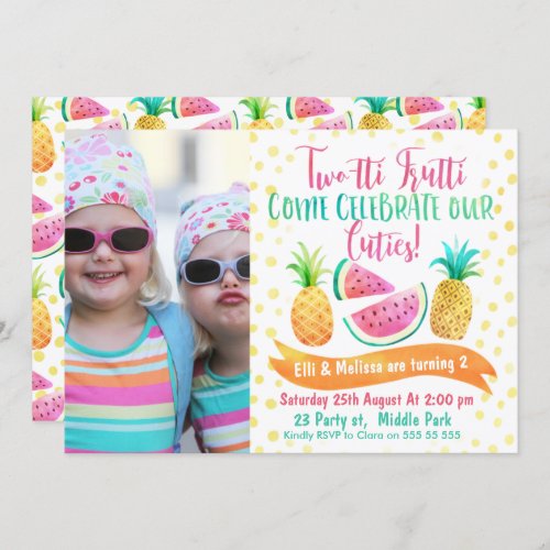 Twins Two_tti Frutti Photo 2nd Birthday Invitation