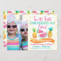 Twins Two-tti Frutti Photo 2nd Birthday Invitation