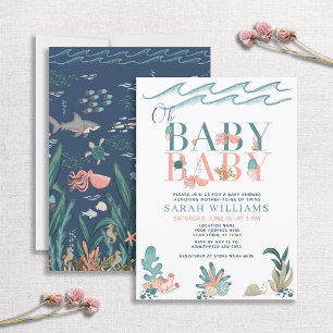 Twins Under the Sea Watercolor Oh Baby Baby Shower Invitation