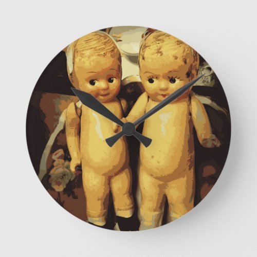 Twins Vintage Dolls Round Clock