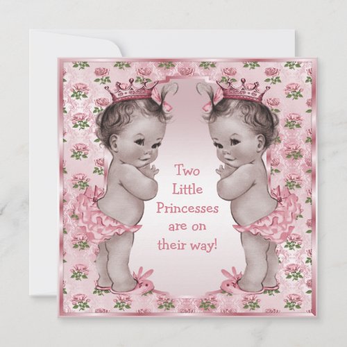 Twins Vintage Princess Pink Roses Baby Shower Invitation