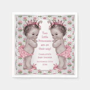 Twins Vintage Princess Roses Silver Baby Shower Napkins