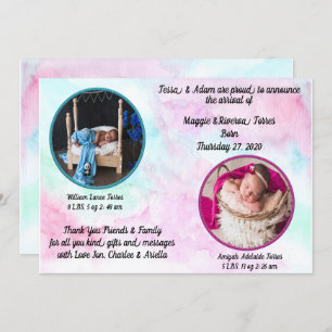 Twins Watercolor Birth Announcement