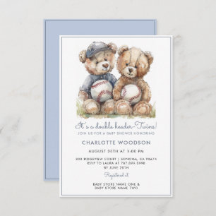 Twins Watercolor Teddy Bears Invitation