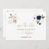 Twins Watercolour Pink Blue Floral Gold Baptism Save The Date (Front/Back)