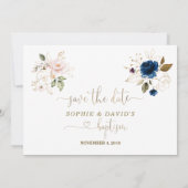 Twins Watercolour Pink Blue Floral Gold Baptism Save The Date (Back)