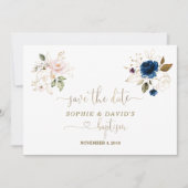 Twins Watercolour Pink Blue Floral Gold Baptism Save The Date (Front)