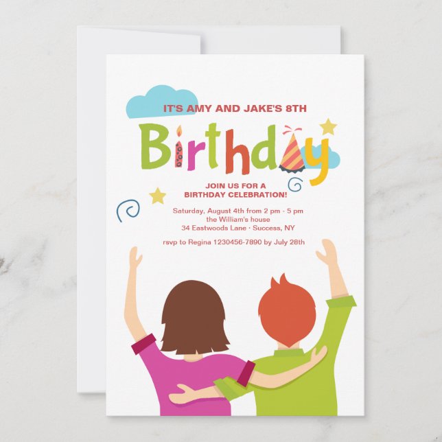 Twins Waving Invitation (Front)