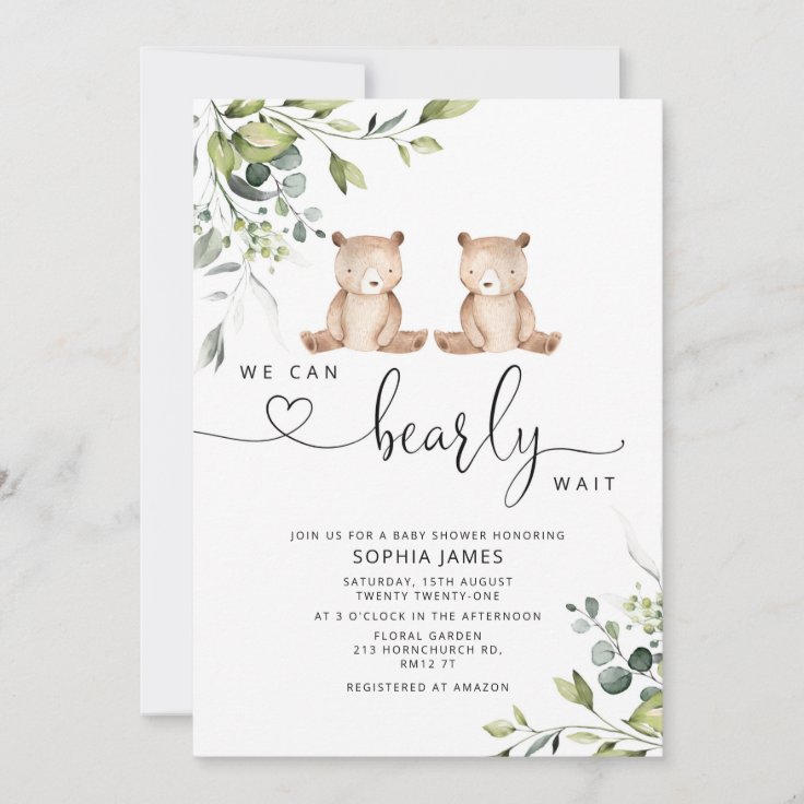 Twins We can bearly wait baby shower invitation | Zazzle