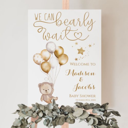 Twins We Can Bearly Wait Boho Baby Shower Welcome Poster