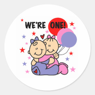 Twins We're One Birthday Classic Round Sticker