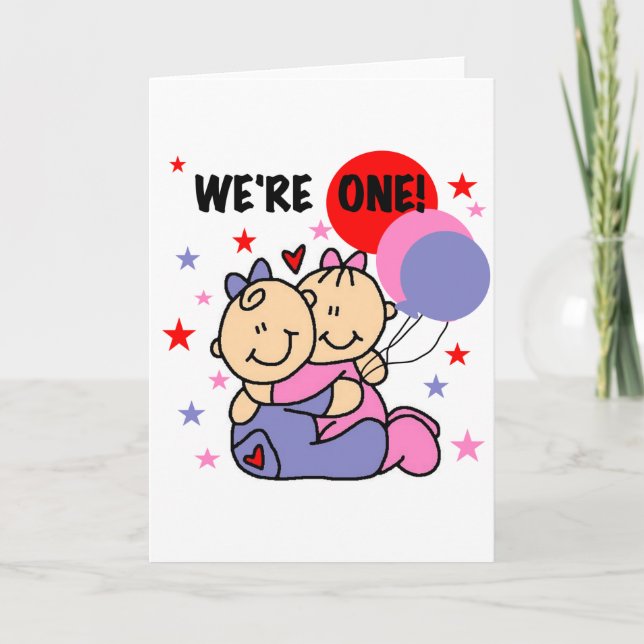 Twins We're One Birthday Tshirts and Gifts Card (Front)