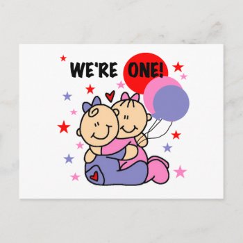 Twins We're One Birthday Tshirts And Gifts Postcard by kids_birthdays at Zazzle