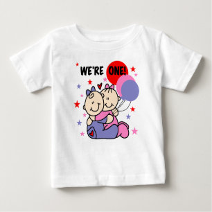 Twins We're One First Birthday Baby T-Shirt