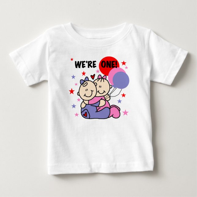 Twins We're One First Birthday Baby T-Shirt (Front)