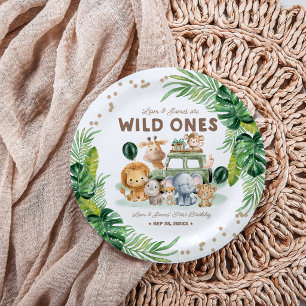 Twins Wild One 1st Birthday Safari Animals Paper Plates