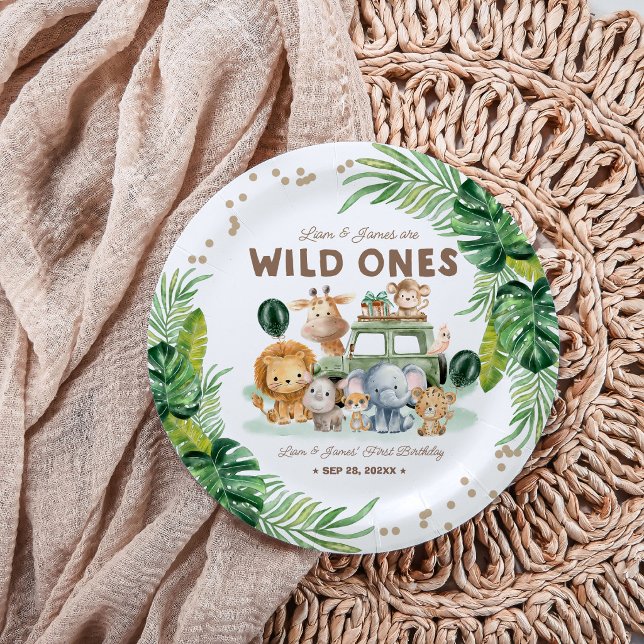 Twins Wild One 1st Birthday Safari Animals Paper Plates (Creator Uploaded)