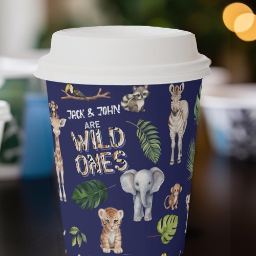 Twins wild one Navy blue Jungle animals themed Paper Cups