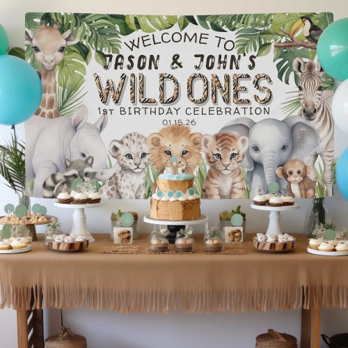 Twins Wild Ones 1st Birthday Safari Themed Welcome Banner