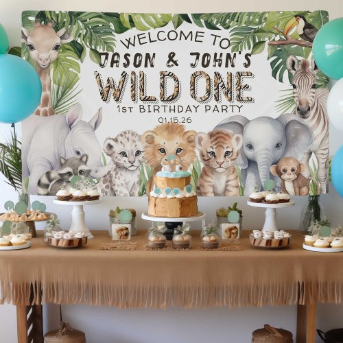 Twins Wild Ones 1st Birthday Safari Themed Welcome Banner