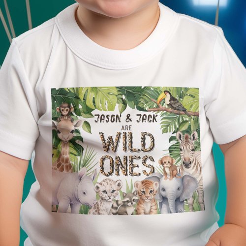 Twins Wild Ones Jungle Safari Cute Animals 1st  Baby T_Shirt