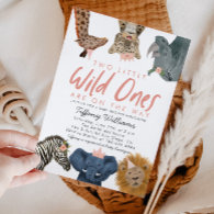 TWINS Wild Ones Safari Girls Baby Shower Invitation