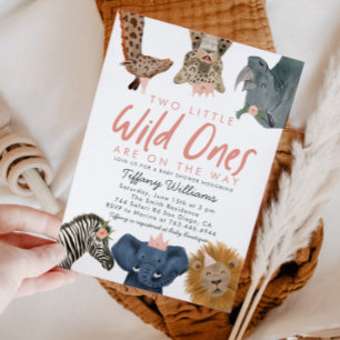 TWINS Wild Ones Safari Girls Baby Shower Invitation