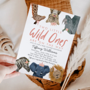 TWINS Wild Ones Safari Girls Baby Shower Invitation