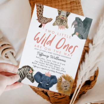 Twins Wild Ones Safari Girls Baby Shower Invitation by NamiBear at Zazzle