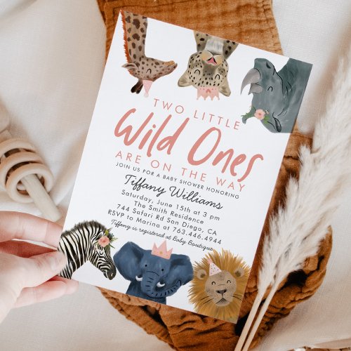 TWINS Wild Ones Safari Girls Baby Shower Invitation