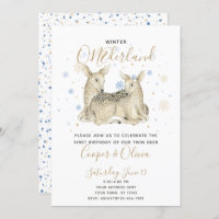 Twins Winter ONEderland Deer Baby's 1st Birthday Invitation