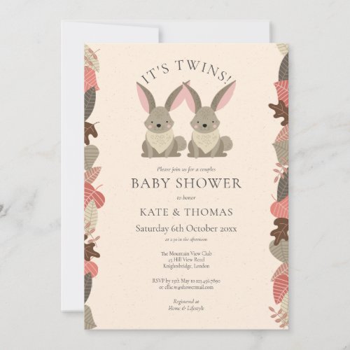 Twins Woodland Animals Couples Baby Shower Invitation