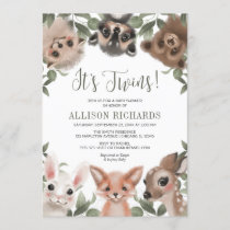 Twins woodland animals forest friends baby shower invitation